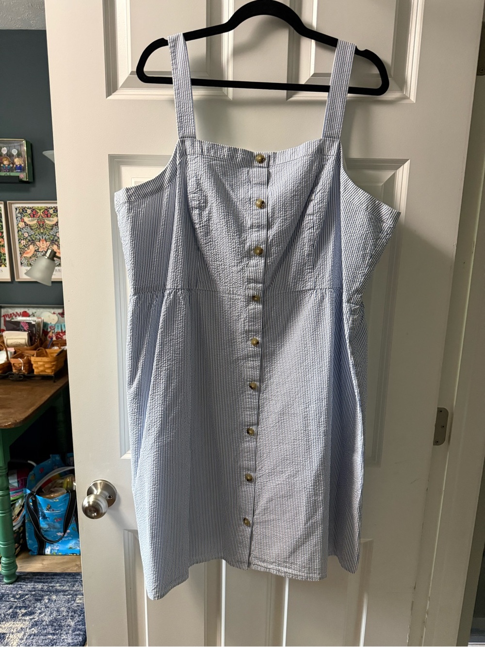 J. Crew Light Blue Seersucker Button-Front Sundress